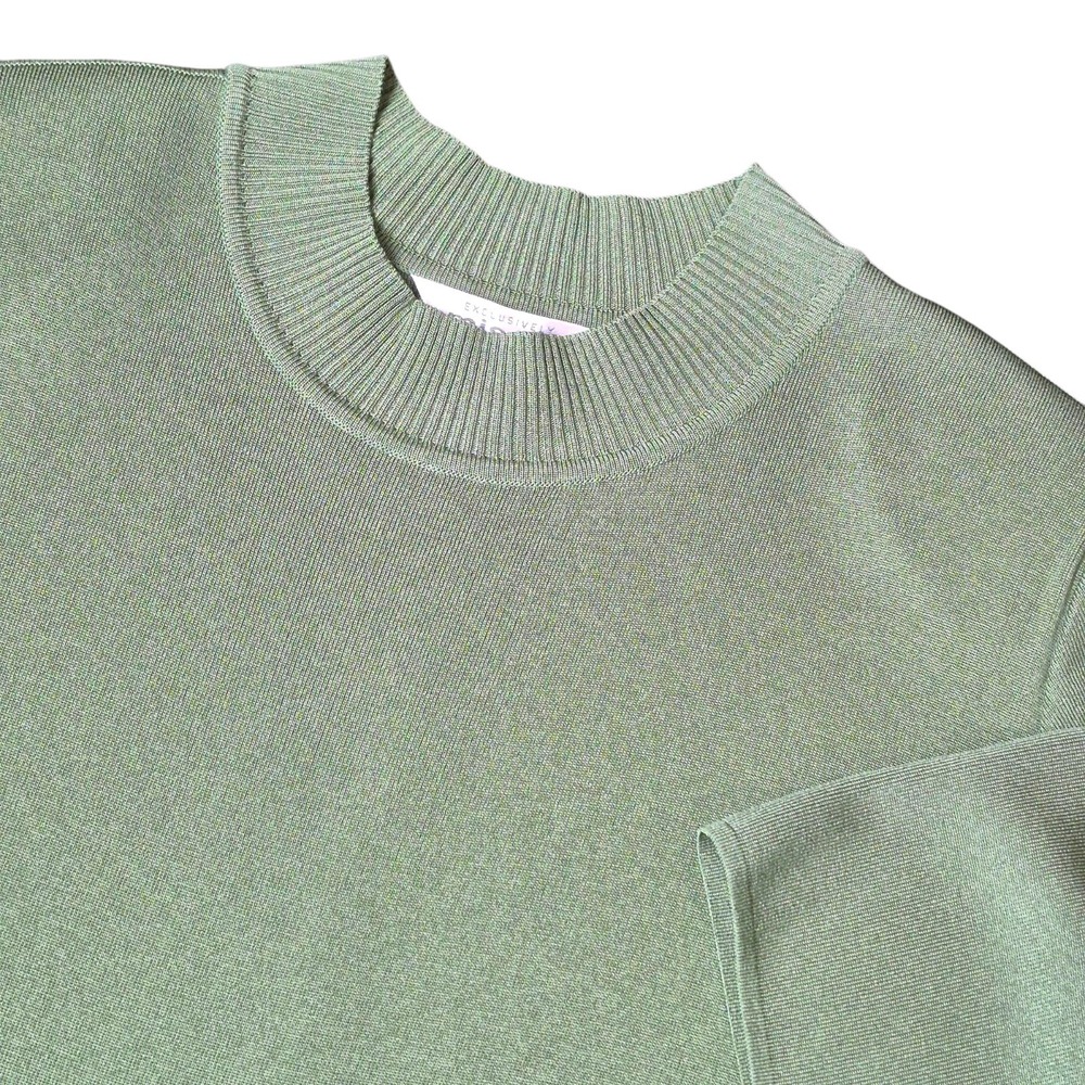 Misook Green Short Sleeve Knit Top Shoulder Pads‎ Mock Neck Women's 1X